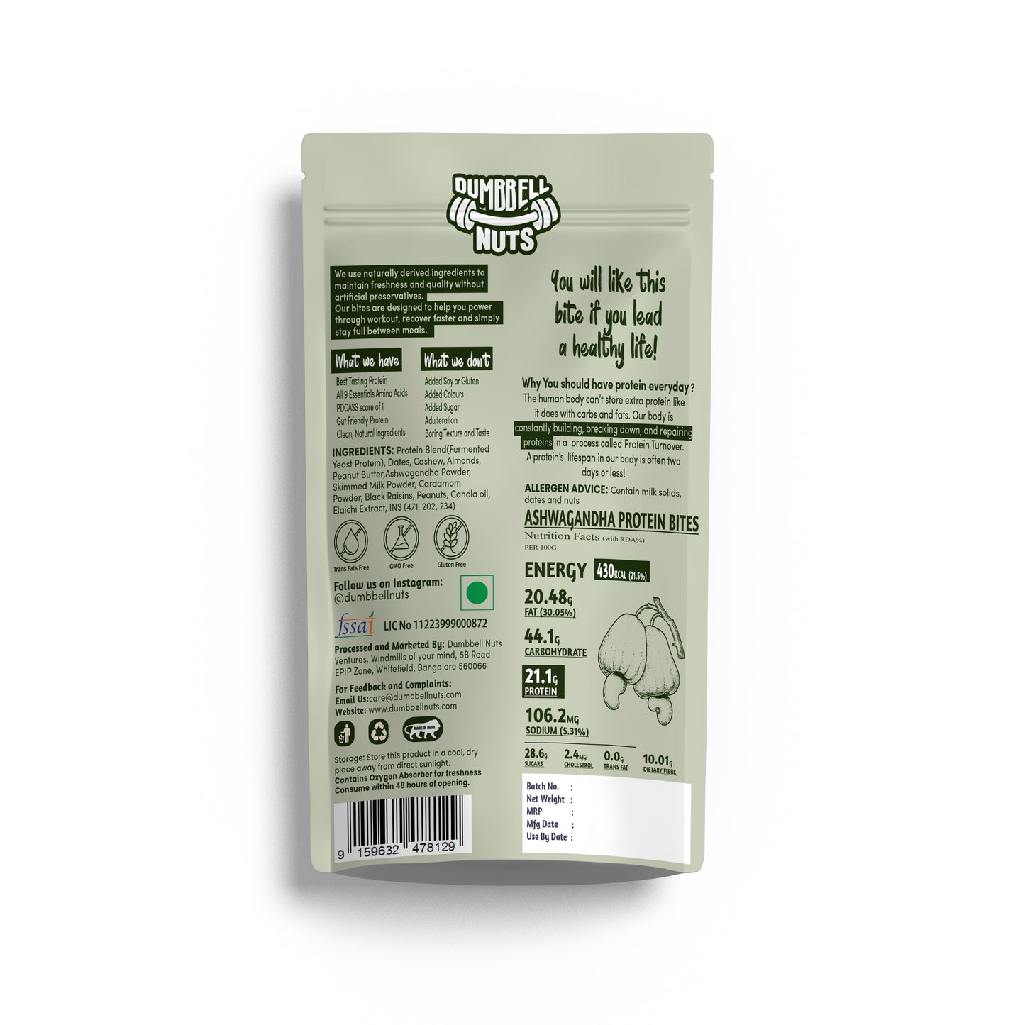 Dumbbell Nuts Ashwagandha Protein Bites – 21% Protein