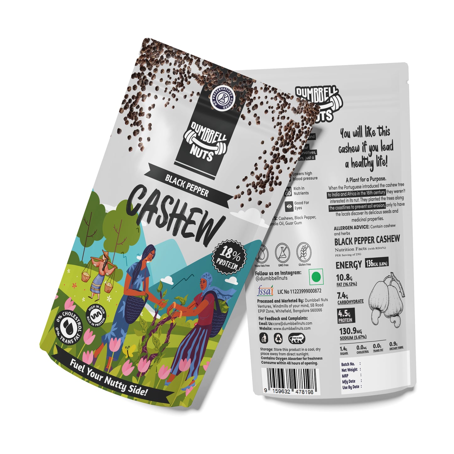 Dumbbell Nuts Black Pepper Cashew - 19% Protein