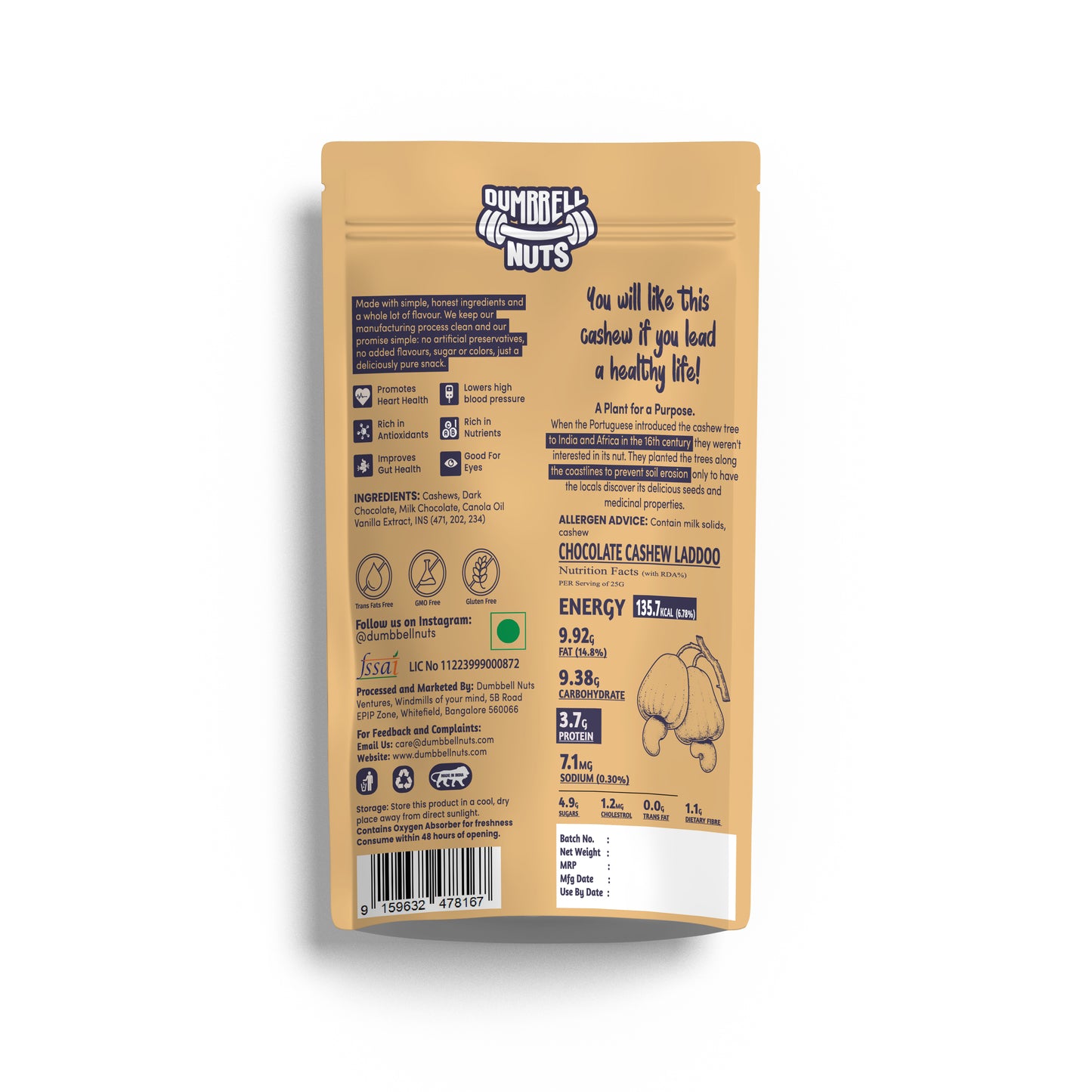 Dumbbell Nuts Chocolate Kaju Laddoo - 15% Protein