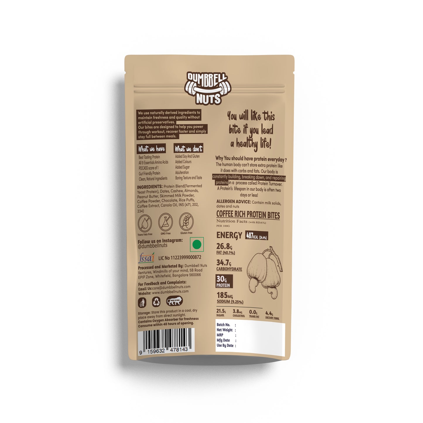 Dumbbell Nuts Coffee Rich Protein Bites – 30% Protein