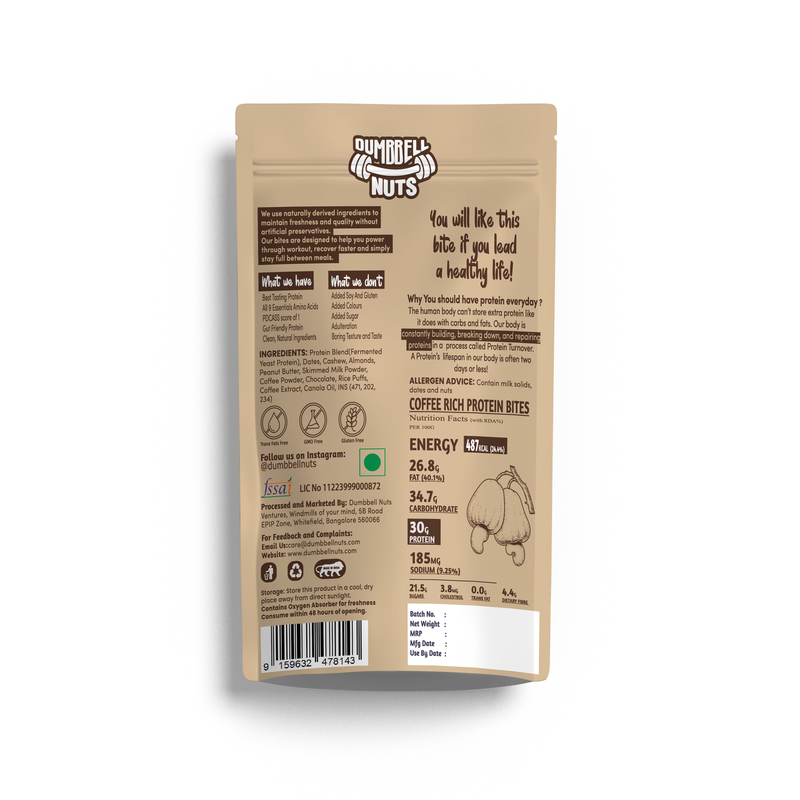 Dumbbell Nuts Coffee Rich Protein Bites – 30% Protein