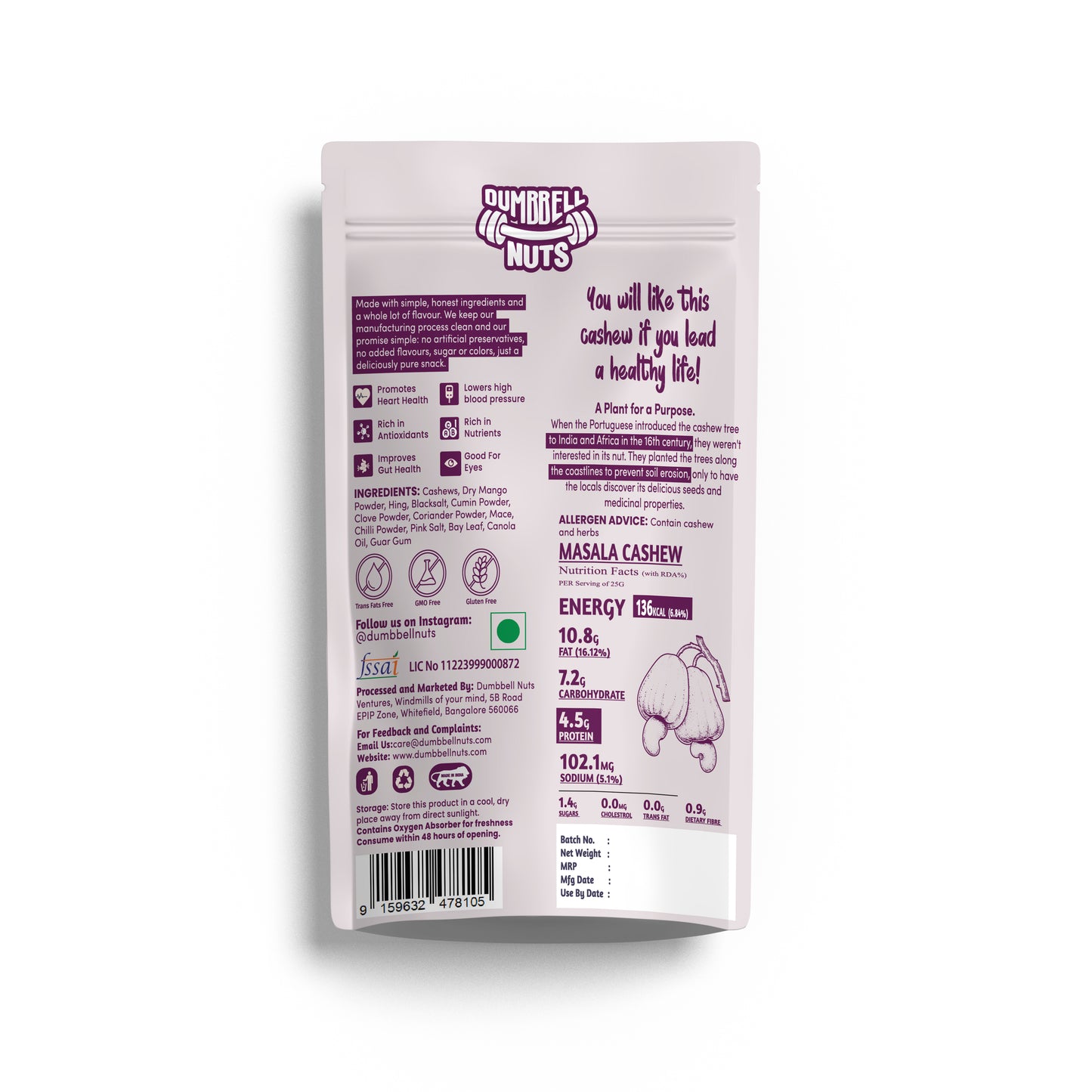 Dumbbell Nuts Masala Cashew - 19% Protein